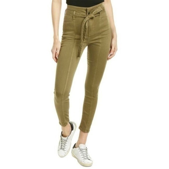 Alice + Olivia Good Olive Green High-rise Skinny Jean Tie Waist Pants 29 NWT - Picture 1 of 6
